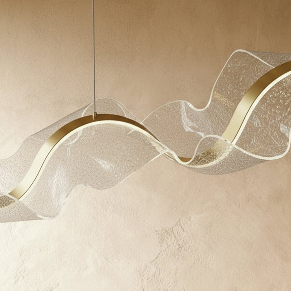 Contemporary Acrylic Chandelier Wavy Ribbon Gold View 19