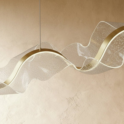 Contemporary Acrylic Chandelier Wavy Ribbon Gold View 19