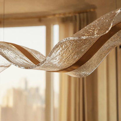 Contemporary Acrylic Chandelier Wavy Ribbon Gold View 20