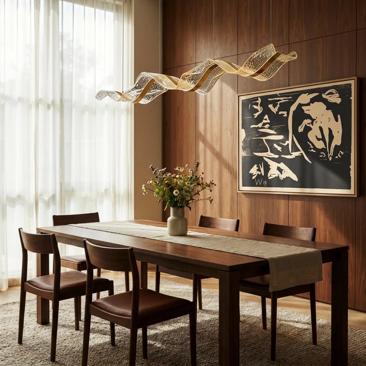 Contemporary Acrylic Chandelier Wavy Ribbon Gold View 21