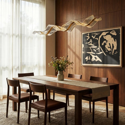 Contemporary Acrylic Chandelier Wavy Ribbon Gold View 21