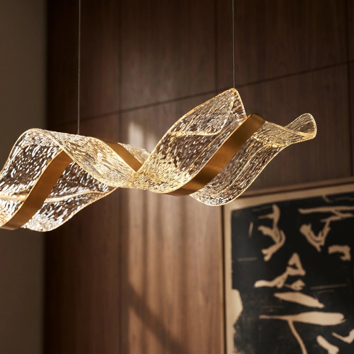 Contemporary Acrylic Chandelier Wavy Ribbon Gold View 22