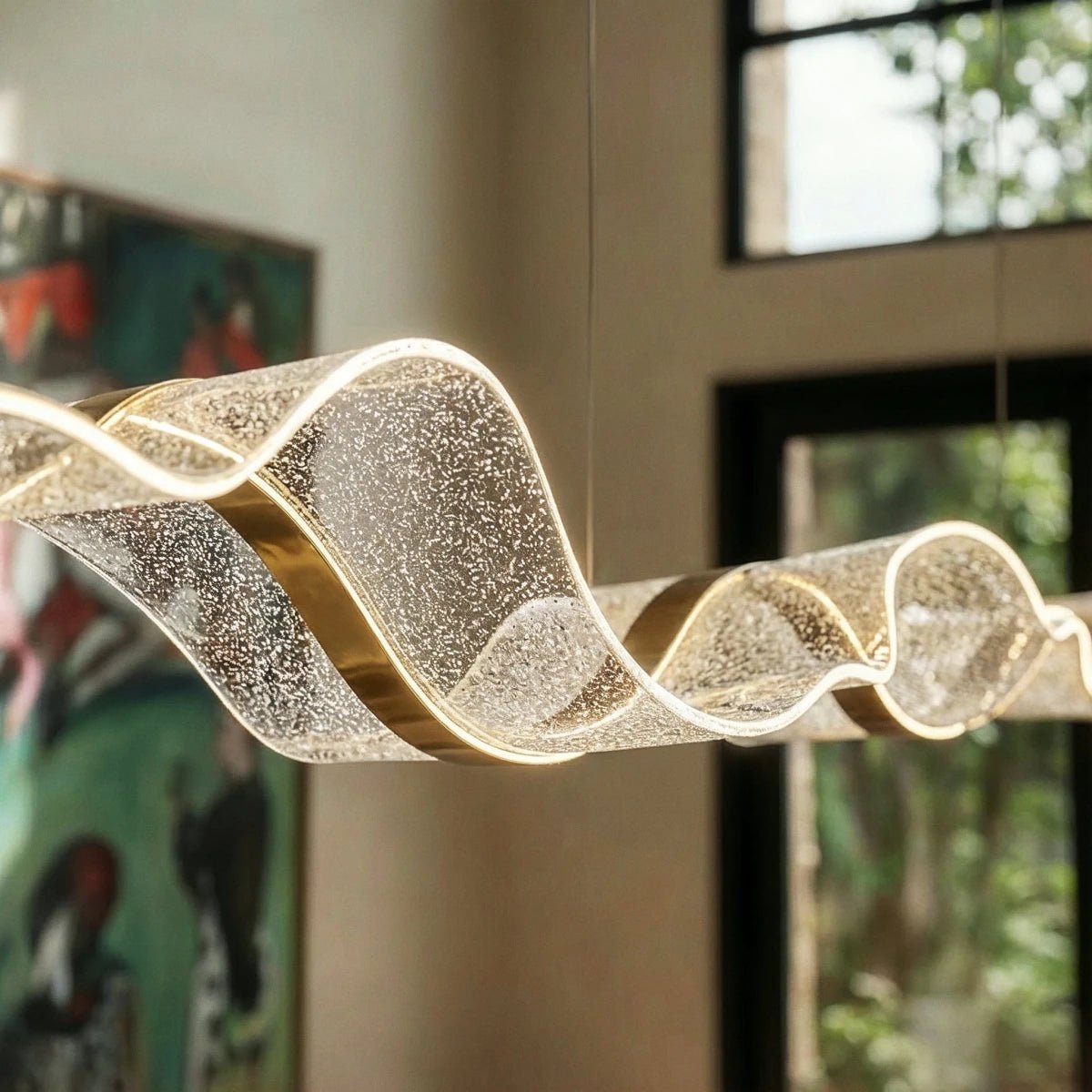 Contemporary Acrylic Chandelier Wavy Ribbon Gold View 25