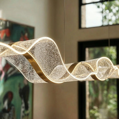 Contemporary Acrylic Chandelier Wavy Ribbon Gold View 25