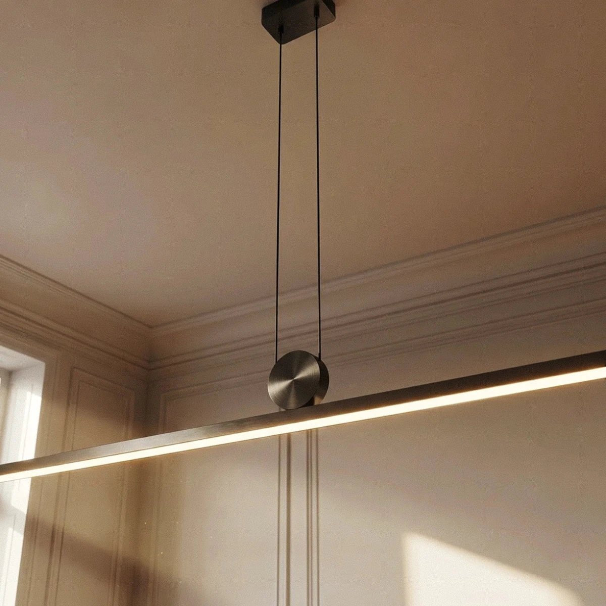Contemporary Aluminum Pendant Light Sphere Bar LED Angle