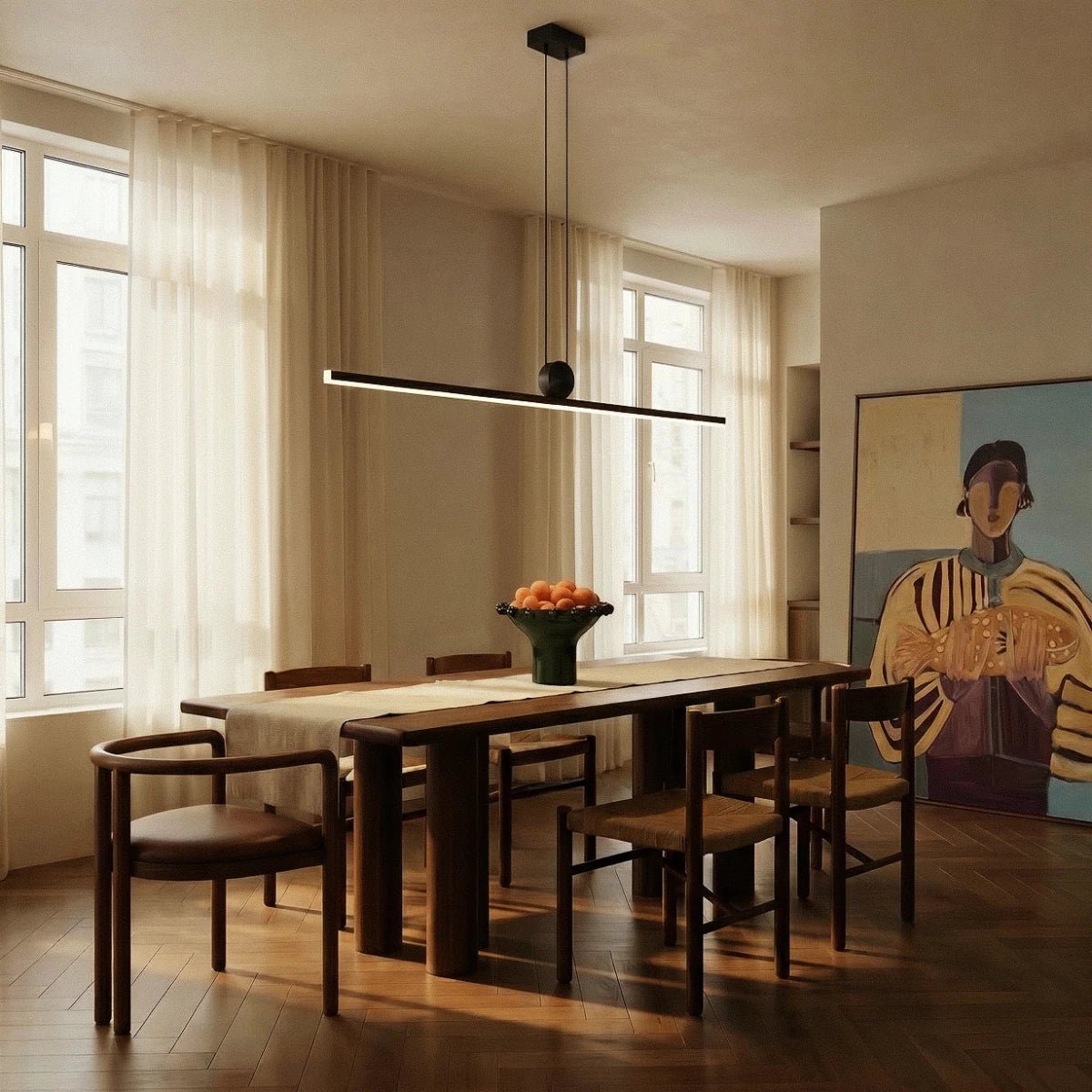 Contemporary Aluminum Pendant Light Sphere Bar LED Back