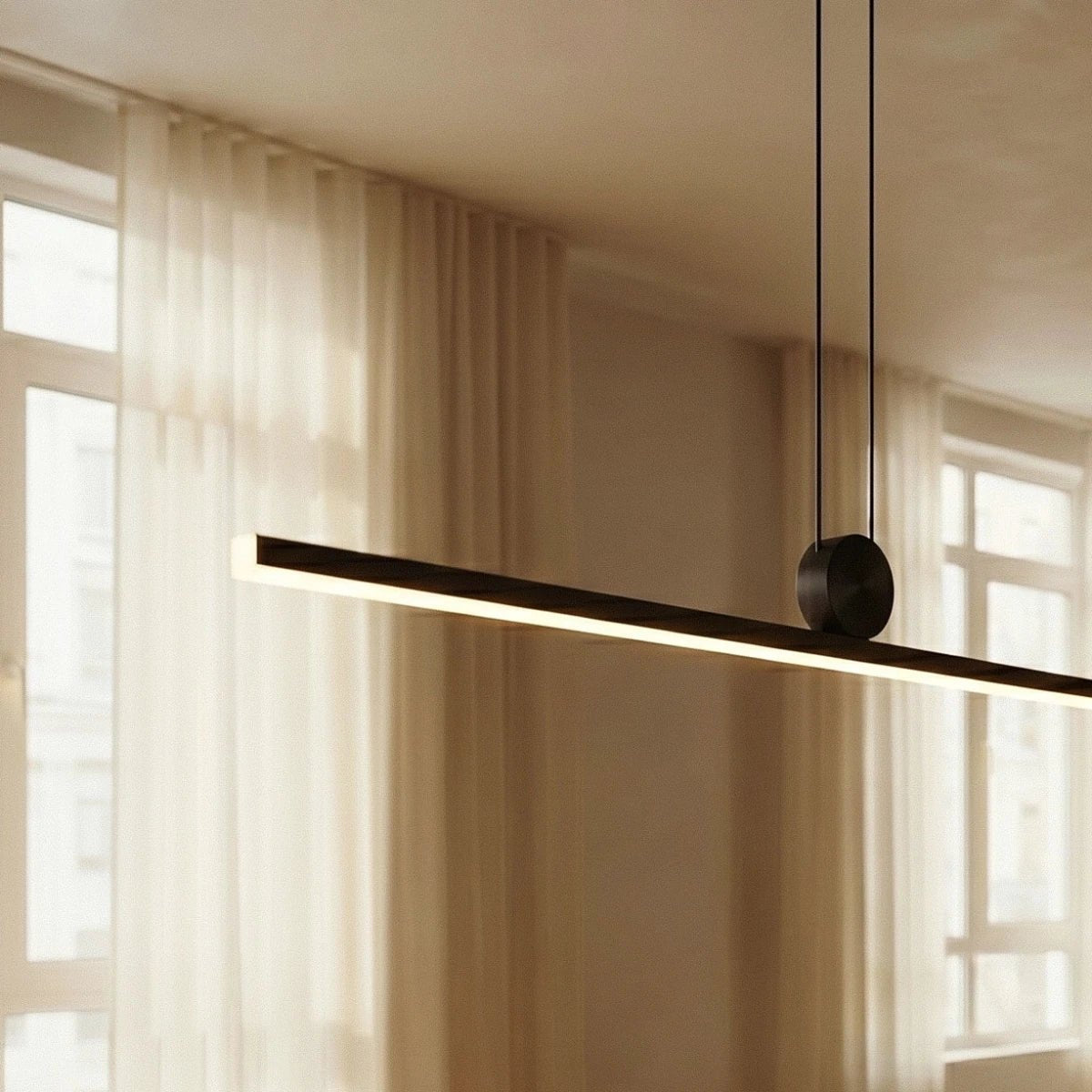 Contemporary Aluminum Pendant Light Sphere Bar LED Close Up