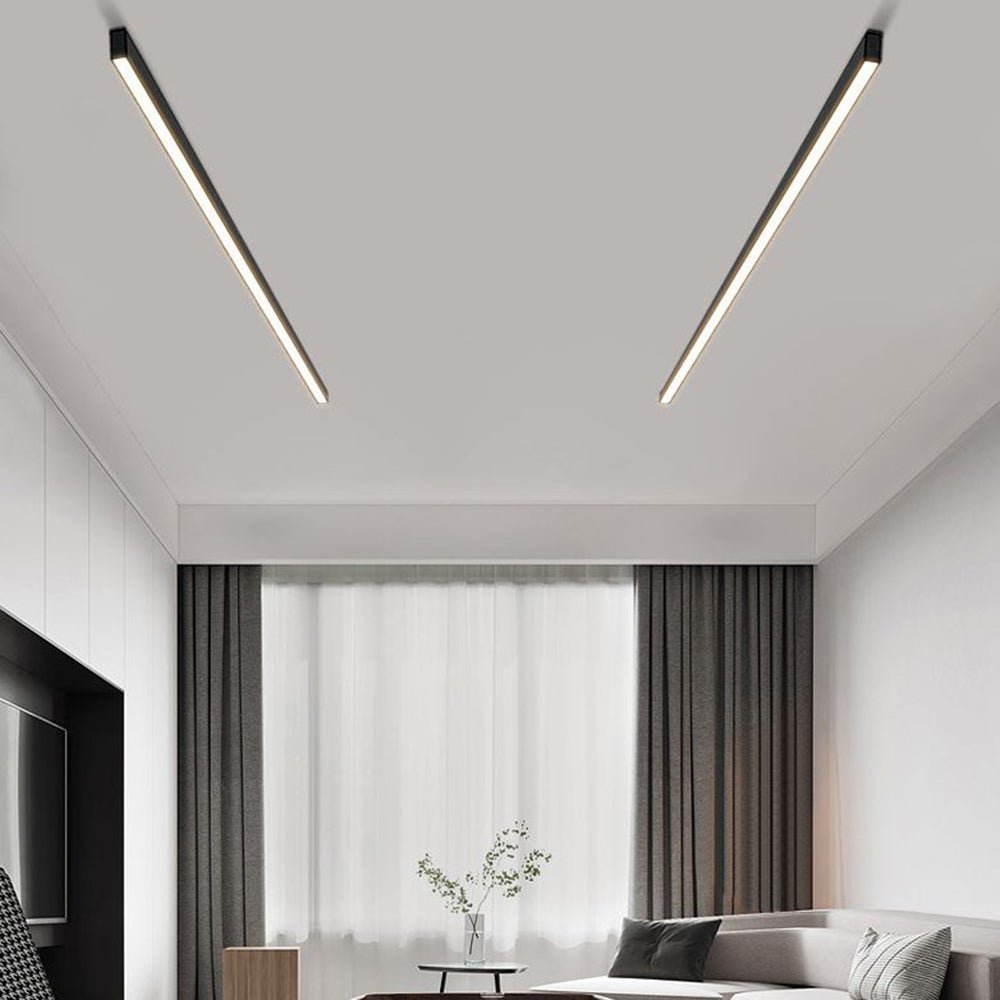 Contemporary Black Linear Flush Mount Ceiling Light Detail