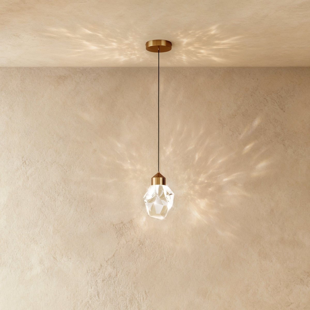 Contemporary Crystal Pendant Light Faceted Globe Detail