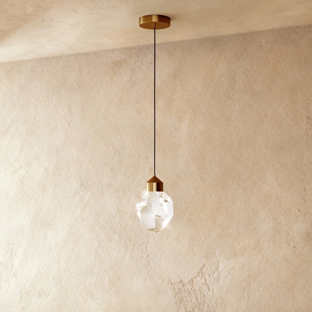 Contemporary Crystal Pendant Light Faceted Globe Front