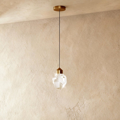 Contemporary Crystal Pendant Light Faceted Globe Front