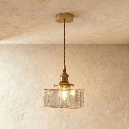 Contemporary Glass Pendant Light Frosted Cube Detail