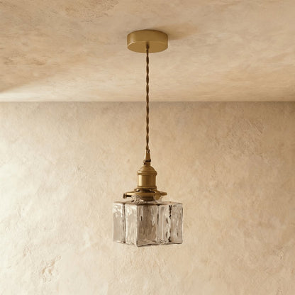 Contemporary Glass Pendant Light Frosted Cube Front