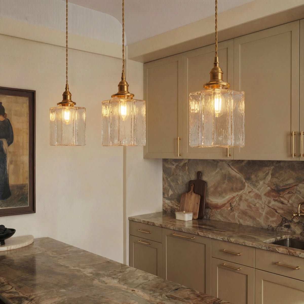 Contemporary Glass Pendant Light Frosted Cube Full