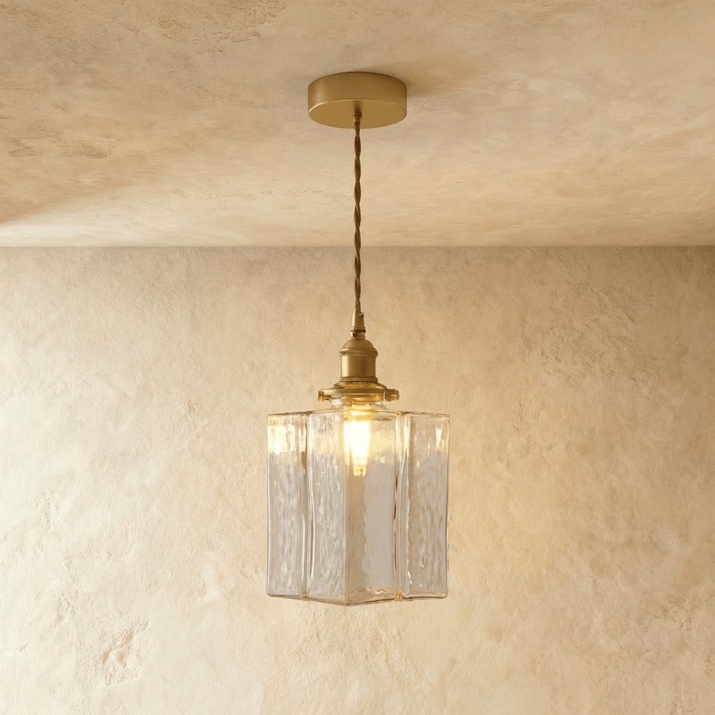 Contemporary Glass Pendant Light Frosted Cube Side