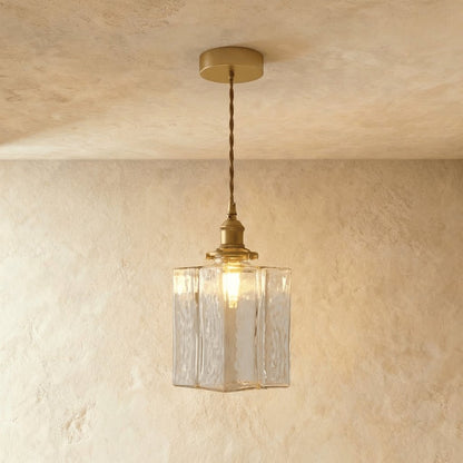 Contemporary Glass Pendant Light Frosted Cube Side