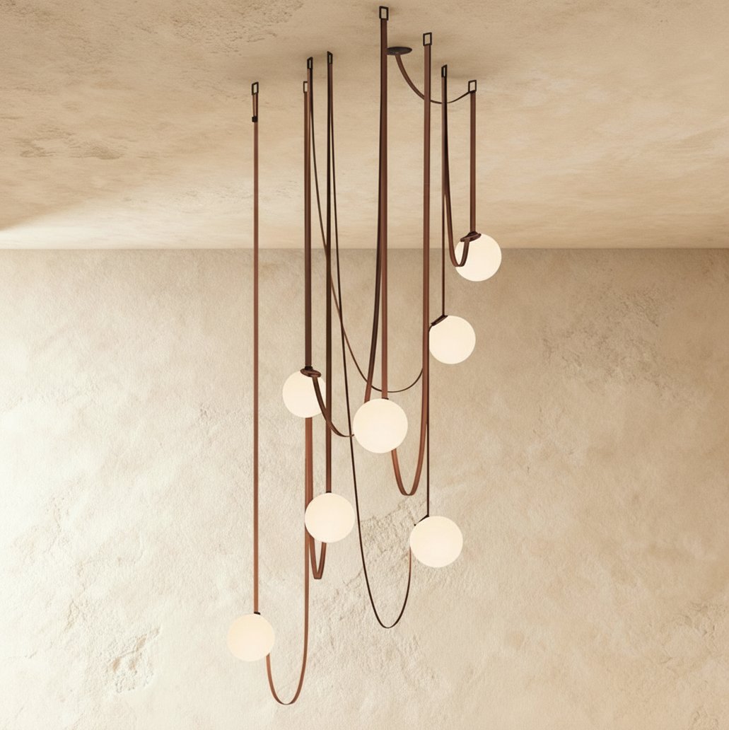 Contemporary Leather Glass Chandelier Looping Strap Back