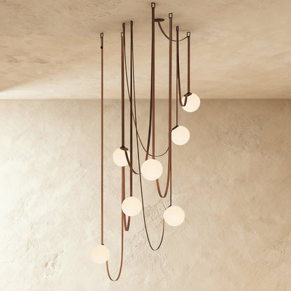 Contemporary Leather Glass Chandelier Looping Strap Back