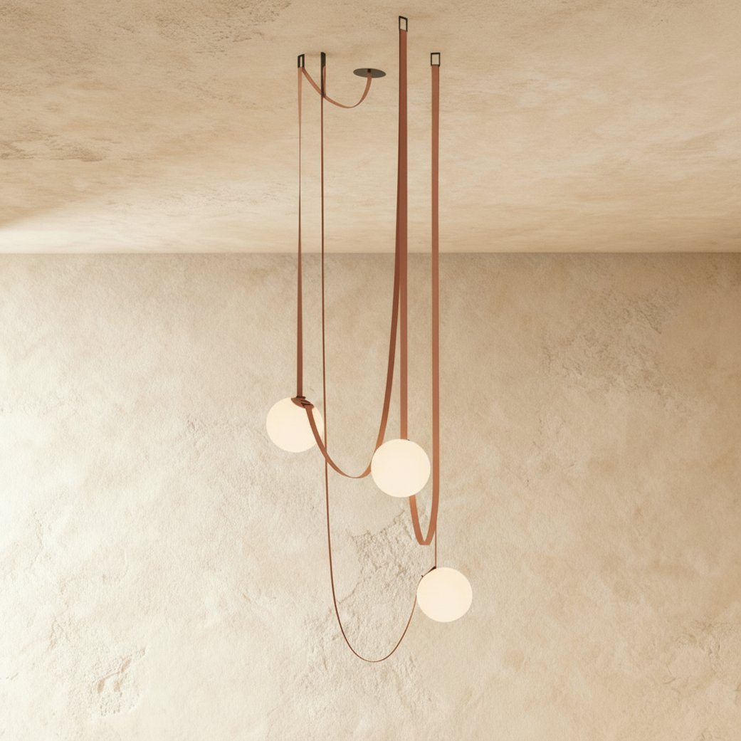 Contemporary Leather Glass Chandelier Looping Strap Detail