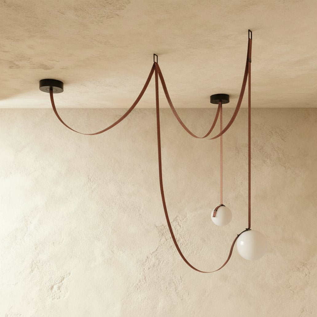 Contemporary Leather Glass Chandelier Looping Strap Front