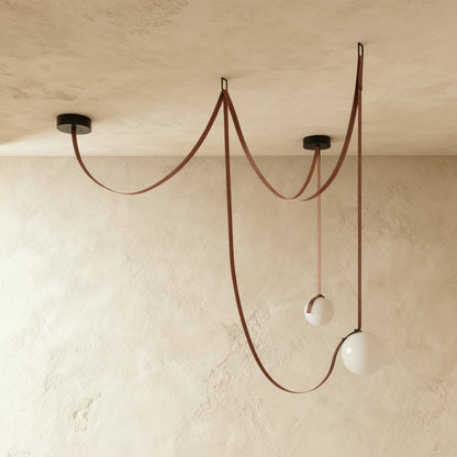 Contemporary Leather Glass Chandelier Looping Strap Front