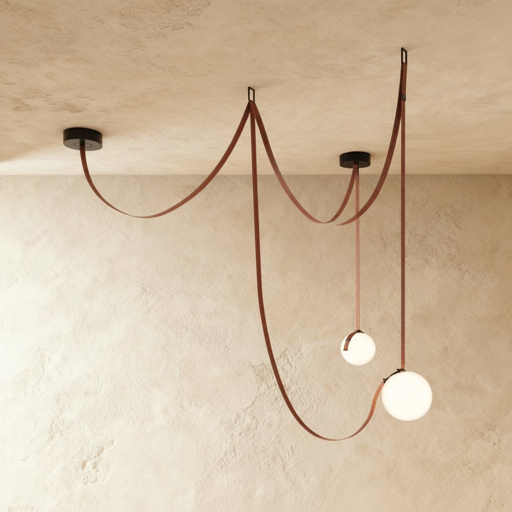 Contemporary Leather Glass Chandelier Looping Strap Hero