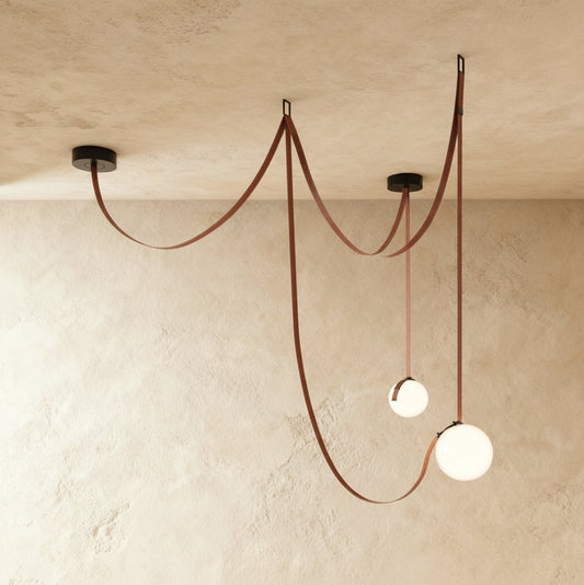 Contemporary Leather Glass Chandelier Looping Strap Hero