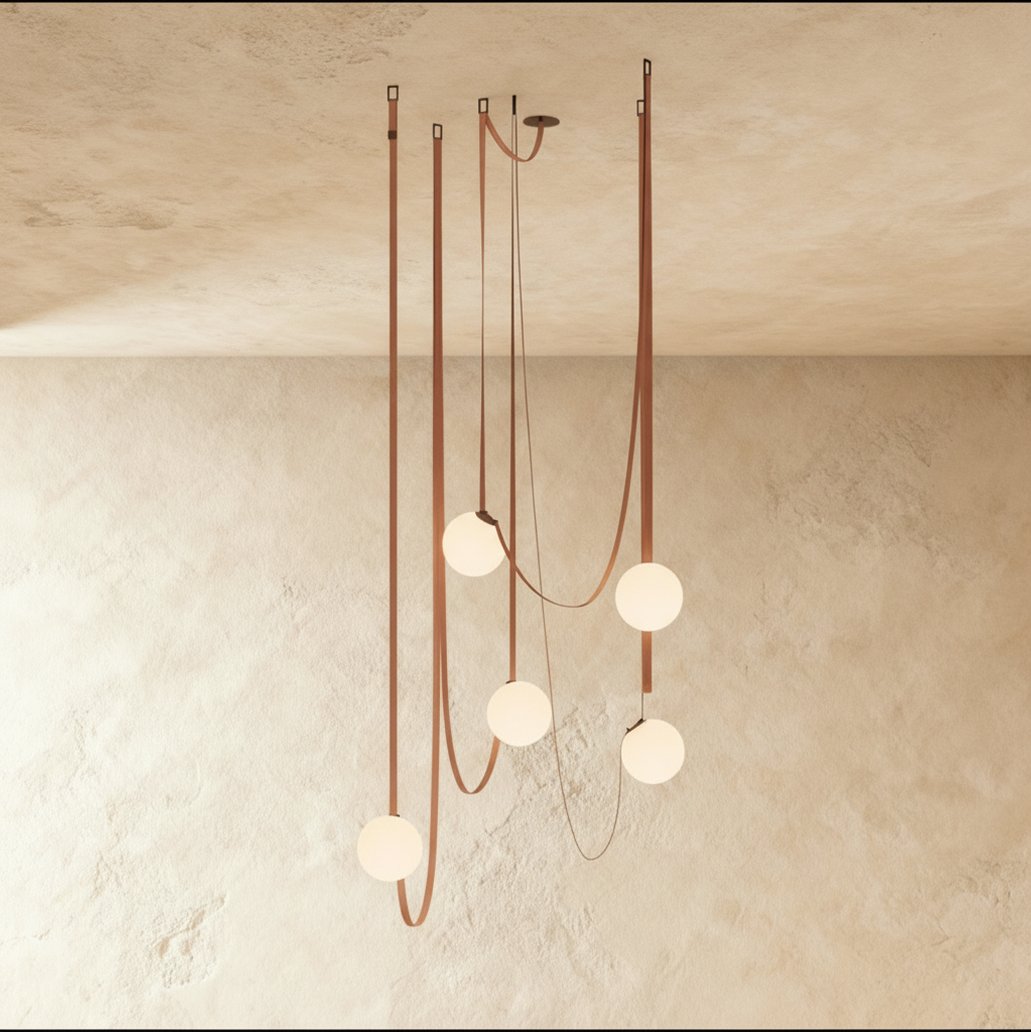 Contemporary Leather Glass Chandelier Looping Strap Side