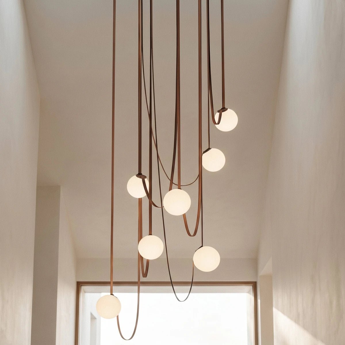 Contemporary Leather Glass Chandelier Looping Strap View 13