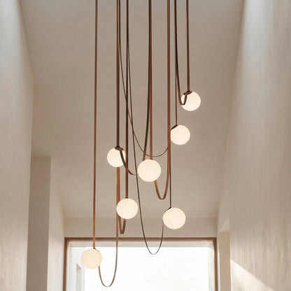 Contemporary Leather Glass Chandelier Looping Strap View 13