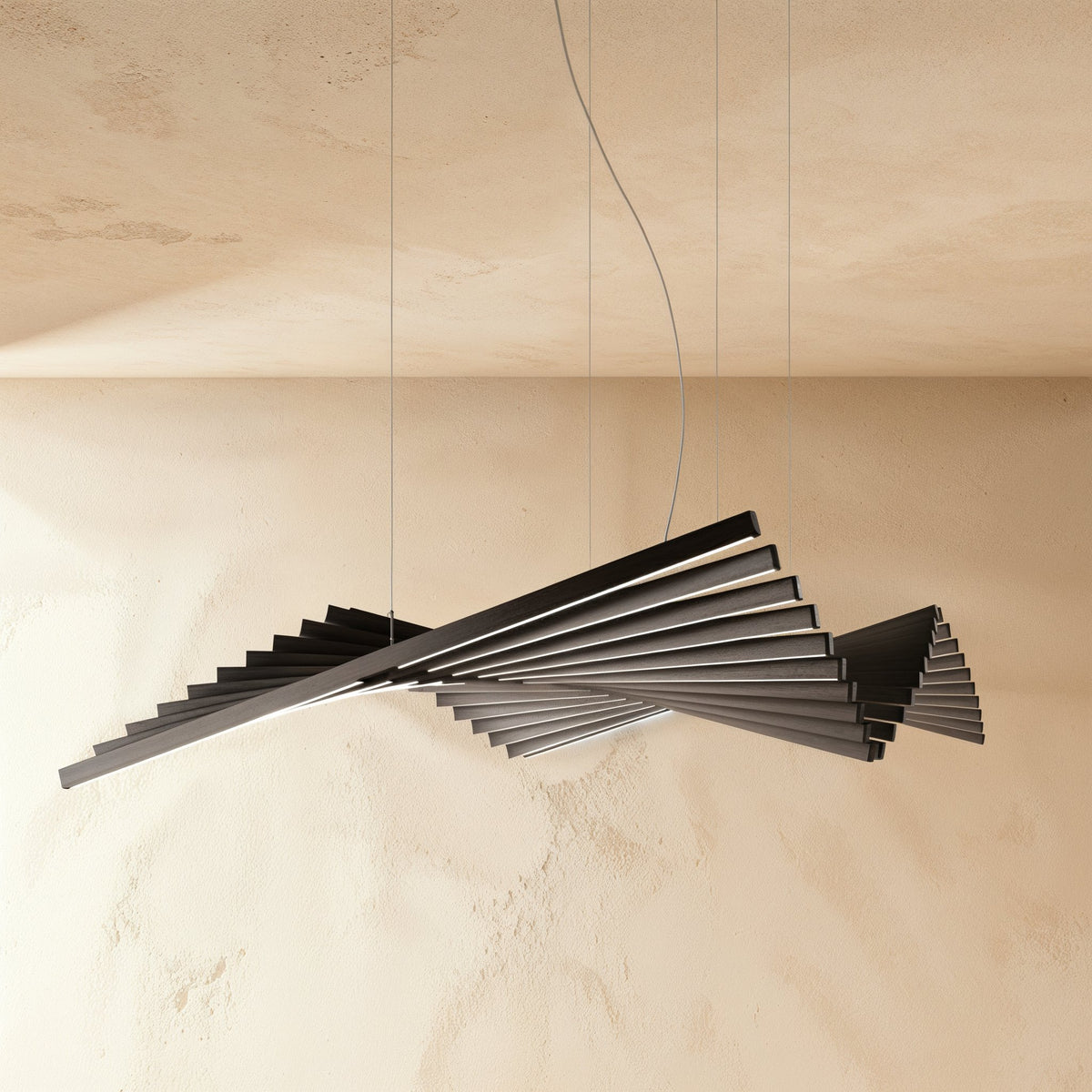 Contemporary Metal Chandelier Fanned Linear Arms Front
