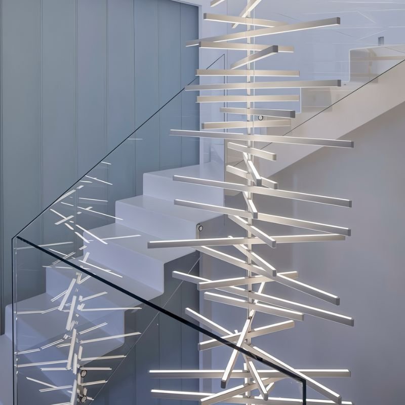 Contemporary Metal Chandelier Fanned Linear Arms View 16