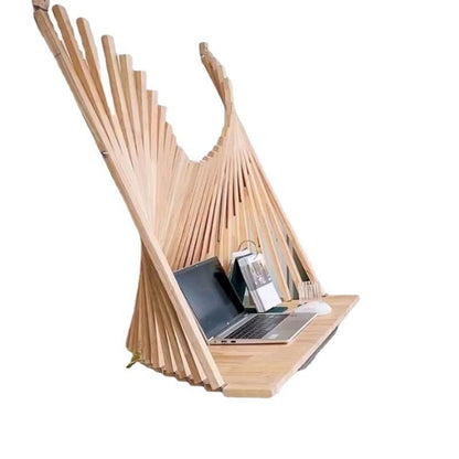 Contemporary Solid Wood Semicircle Desk Slatted Backdrop Alternate