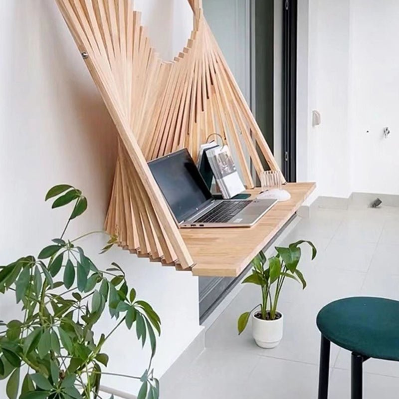 Contemporary Solid Wood Semicircle Desk Slatted Backdrop Detail