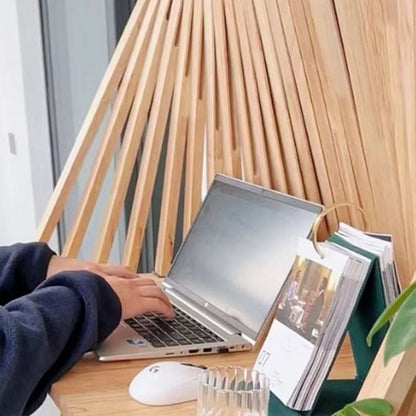 Contemporary Solid Wood Semicircle Desk Slatted Backdrop Full