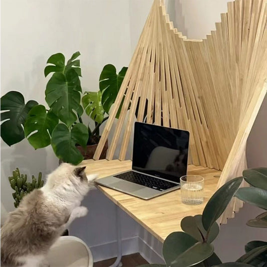 Contemporary Solid Wood Semicircle Desk Slatted Backdrop Hero