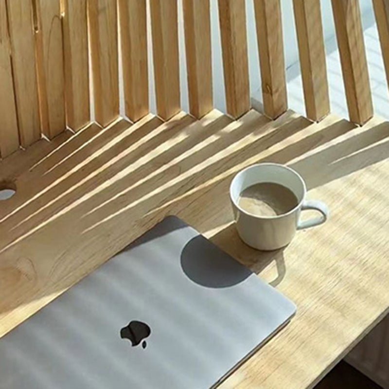 Contemporary Solid Wood Semicircle Desk Slatted Backdrop Lifestyle