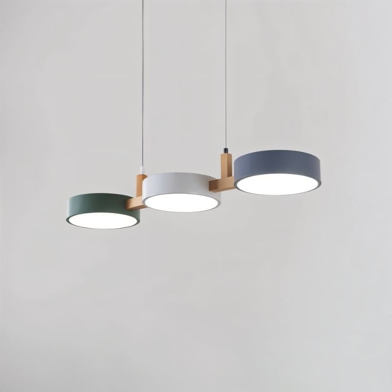 Contemporary Wood Metal Pendant Light Coloured Disc LED Alternate