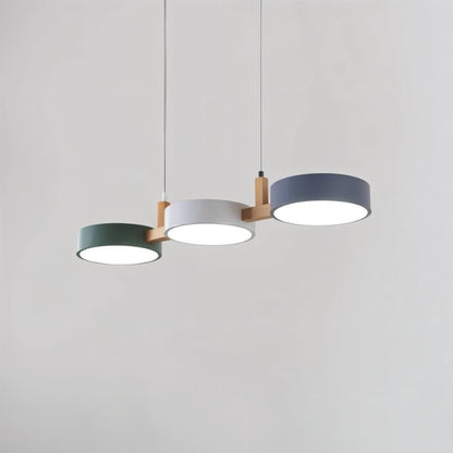 Contemporary Wood Metal Pendant Light Coloured Disc LED Alternate