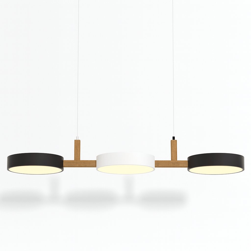 Contemporary Wood Metal Pendant Light Coloured Disc LED Front