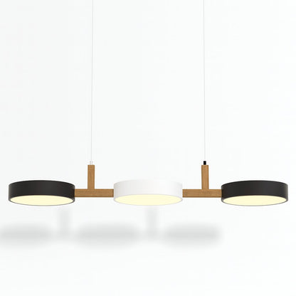 Contemporary Wood Metal Pendant Light Coloured Disc LED Front