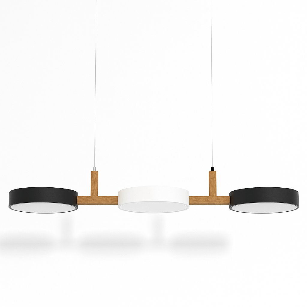 Contemporary Wood Metal Pendant Light Coloured Disc LED Hero