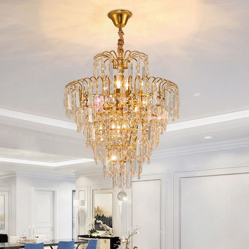Crystal Chandelier Tiered Tassel Gold Back