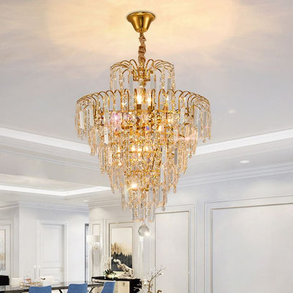 Crystal Chandelier Tiered Tassel Gold Back