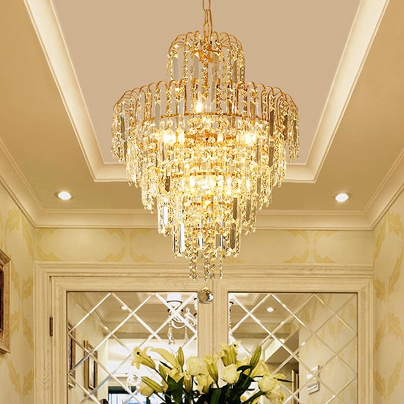 Crystal Chandelier Tiered Tassel Gold Detail
