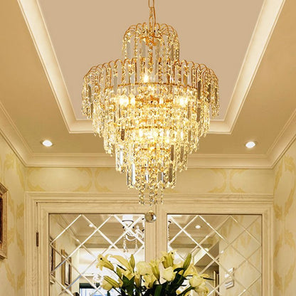 Crystal Chandelier Tiered Tassel Gold Detail