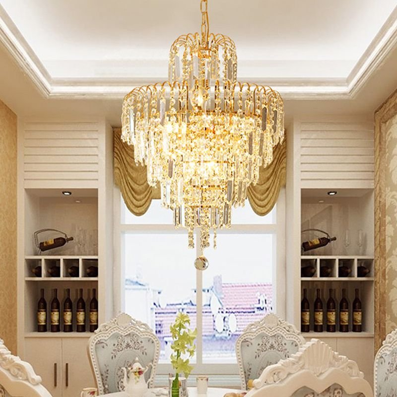 Crystal Chandelier Tiered Tassel Gold Front