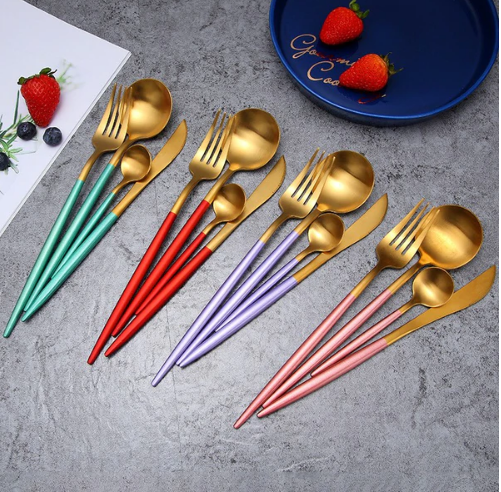 Rainbow Colour Handle Cutlery Set | Modern Dinnerware Utensils