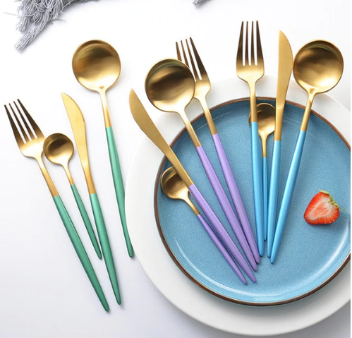 Rainbow Colour Handle Cutlery Set | Modern Dinnerware Utensils