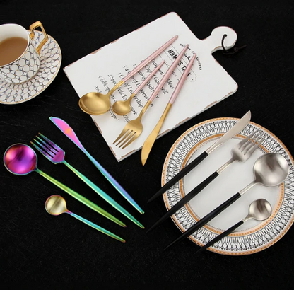 Rainbow Colour Handle Cutlery Set | Modern Dinnerware Utensils